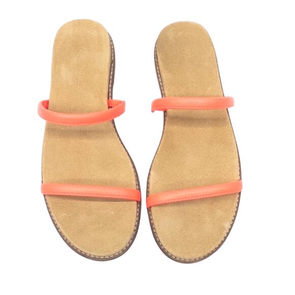 Madewell PARIS  Flat Slide Sandals Electric Pink Leather Straps $78 Size 6 - Picture 3 of 5